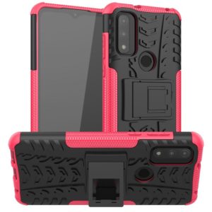 For Motorola Moto G Pure Tire Texture Shockproof TPU+PC Phone Case with Holder(Pink) (OEM)