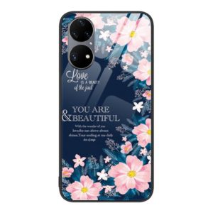 For Huawei P50 Pro Colorful Painted Glass Phone Case(Flower) (OEM)