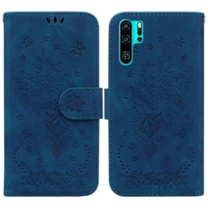 For Huawei P30 Pro Butterfly Rose Embossed Leather Phone Case(Blue) (OEM)