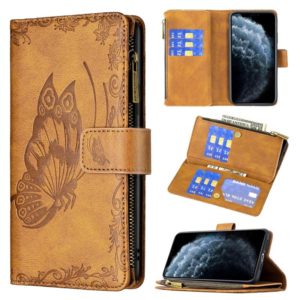 For iPhone 11 Pro Max Flying Butterfly Embossing Pattern Zipper Horizontal Flip Leather Case with Holder & Card Slots & Wallet(Brown) (OEM)