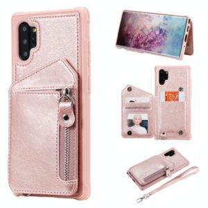 For Galaxy Note 10 Plus Dual Buckles Zipper Shockproof Back Cover Protective Case with Holder & Card Slots & Wallet & Lanyard & Photos Frames(Rose gold) (OEM)