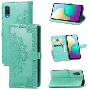 For Samsung Galaxy A02 Mandala Flower Embossed Horizontal Flip Leather Case with Bracket / Card Slot / Wallet / Lanyard(Green) (OEM)