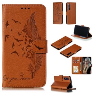 Feather Pattern Litchi Texture Horizontal Flip Leather Case with Wallet & Holder & Card Slots For Xiaomi Mi 9 SE(Brown) (OEM)