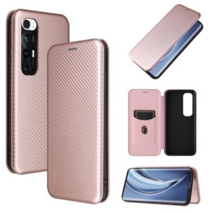 For Xiaomi Mi 10S Carbon Fiber Texture Horizontal Flip TPU + PC + PU Leather Case with Card Slot(Pink) (OEM)