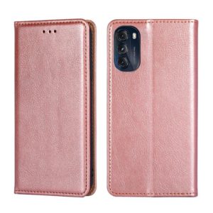 For Motorola Moto G 2022 Gloss Oil Solid Color Magnetic Leather Phone Case(Rose Gold) (OEM)