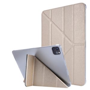 Silk Texture Horizontal Deformation Flip Leather Case with Three-folding Holder For iPad Air 2022 / 2020 10.9(Gold) (OEM)