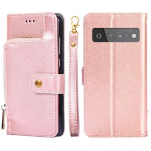 For Google Pixel 6 Pro Zipper Bag Horizontal Flip Leather Phone Case with Holder & Card Slots & Lanyard(Rose Gold) (OEM)