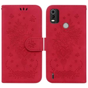 For Nokia C21 Plus Butterfly Rose Embossed Leather Phone Case(Red) (OEM)