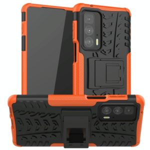 For Motorola Edge 20 Pro Tire Texture Shockproof TPU+PC Protective Case with Holder(Orange) (OEM)