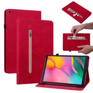 For Samsung Galaxy Tab A 10.1 2019 T510 Skin Feel Solid Color Zipper Leather Tablet Case(Red) (OEM)