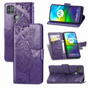 For Motorola Moto G9 Power Butterfly Love Flower Embossed Horizontal Flip Leather Case with Bracket / Card Slot / Wallet / Lanyard(Dark Purple) (OEM)