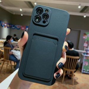 For iPhone 11 Pro Max Imitation Liquid Silicone Straight Edge Shockproof Full Coverage Case with Card Slot (Black) (OEM)