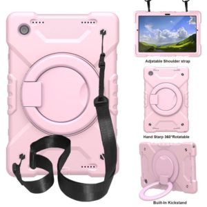 For Samsung Galaxy Tab A8 10.5 2021 X200 / X205 360 Rotation PC+Silicone Tablet Case with Shoulder Strap(Rose Gold+Rose Gold) (OEM)
