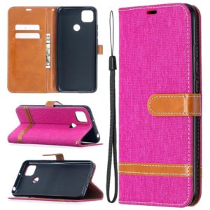 For Xiaomi Redmi 9C Color Matching Denim Texture Horizontal Flip Leather Case with Holder & Card Slots & Wallet & Lanyard(Rose Red) (OEM)