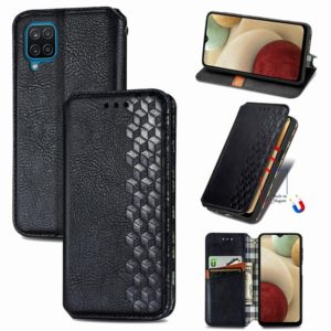 For Samsung Galaxy A12 Cubic Grid Pressed Horizontal Flip Magnetic PU Leather Case with Holder & Card Slots & Wallet(Black) (OEM)