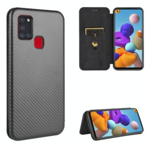 For Samsung Galaxy A21s Carbon Fiber Texture Horizontal Flip TPU + PC + PU Leather Case with Card Slot(Black) (OEM)