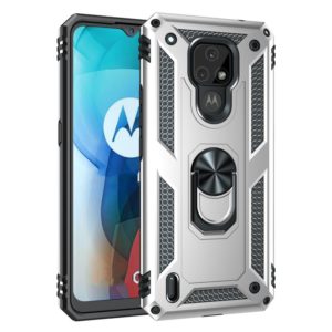 For Motorola Moto E7 Shockproof TPU + PC Protective Case with 360 Degree Rotating Holder(Silver) (OEM)