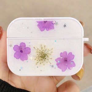 For AirPods Pro Beautiful Ladies Flowers Pattern Wireless Earphone Protective Case(Purple) (OEM)