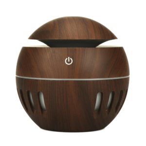 Wood Grain USB Hollowed-out Humidifier Seven Color Aromatherapy Lamp Automatic Alcohol Sprayer with Remote Control(Dark Brown-3) (OEM)