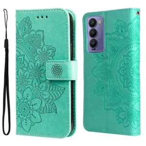 For Tecno Camon 18/18P 7-petal Flowers Embossed Flip Leather Phone Case(Green) (OEM)