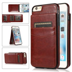 Solid Color PC + TPU Protective Case with Holder & Card Slots For iPhone 6 Plus(Brown) (OEM)