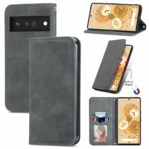 For Google Pixel 6 Retro Skin Feel Business Magnetic Horizontal Flip Leather Case With Holder & Card Slots & Wallet & Photo Frame(Grey) (OEM)