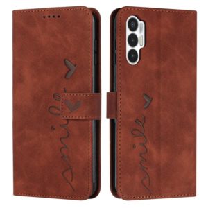 For Tecno Pova 3 Skin Feel Heart Pattern Leather Phone Case(Brown) (OEM)