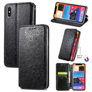For iPhone X / XS Blooming Mandala Embossed Pattern Magnetic Horizontal Flip Leather Case with Holder & Card Slots & Wallet(Black) (OEM)