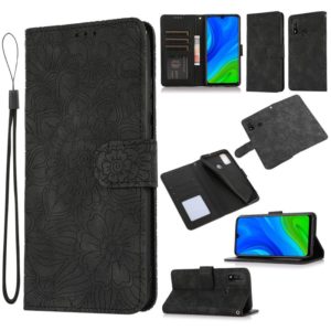 For Huawei P smart 2020 Skin Feel Embossed Sunflower Horizontal Flip Leather Case with Holder & Card Slots & Wallet & Lanyard(Black) (OEM)