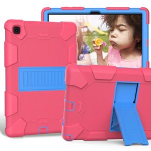 For Samsung Galaxy Tab A7 (2020) T500/T505 Shockproof Two-Color Silicone Protective Case with Holder(Rose Red + Blue) (OEM)