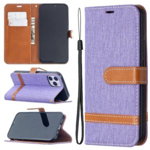 For iPhone 12 / 12 Pro Color Matching Denim Texture Horizontal Flip Leather Case with Holder & Card Slots & Wallet & Lanyard(Purple) (OEM)