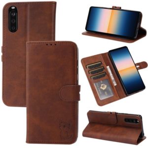 For Sony Xperia 10 III Embossed Happy Cat Pattern Horizontal Flip Leather Case with Holder & Card Slots & Wallet(Brown) (OEM)