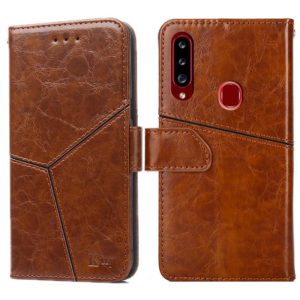 For Samsung Galaxy A20s Geometric Stitching Horizontal Flip TPU + PU Leather Case with Holder & Card Slots & Wallet(Light Brown) (OEM)