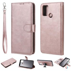 For Huawei Honor 9A 2 in 1 Solid Color Detachable PU Leather Case with Card Slots & Magnetic Holder & Photo Frame & Wallet & Strap(Rose Gold) (OEM)