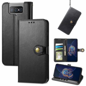For Asus Zenfone 8 Flip Solid Color Leather Buckle Phone Case with Lanyard & Photo Frame & Card Slot & Wallet & Stand Function(Black) (OEM)