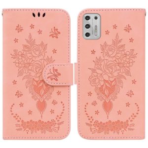 For Motorola Moto G Stylus 2021 Butterfly Rose Embossed Leather Phone Case(Pink) (OEM)