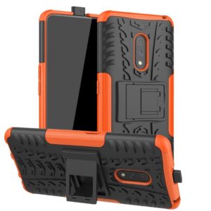 For OPPO Realme X Tire Texture TPU + PC Shockproof Case with Holder(Orange) (OEM)
