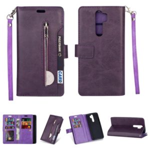 For Xiaomi Redmi Note 8 Pro Multifunctional Zipper Horizontal Flip Leather Case with Holder & Wallet & 9 Card Slots & Lanyard(Purple) (OEM)