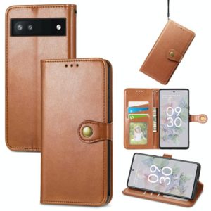 For Google Pixel 6a Solid Color Leather Buckle Phone Case(Brown) (OEM)