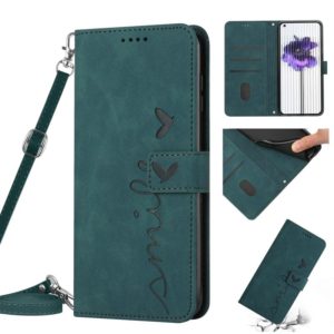 For Nothing Phone 1 Skin Feel Heart Pattern Leather Phone Case with Lanyard(Green) (OEM)