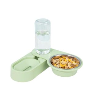 Pet Supplies Dog Cat Food Bowl Folding Rotating Double Bowl, Specification: Green With Bowl (OEM)