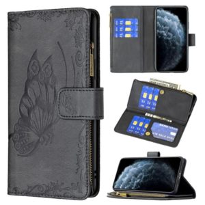 For iPhone 11 Pro Max Flying Butterfly Embossing Pattern Zipper Horizontal Flip Leather Case with Holder & Card Slots & Wallet(Black) (OEM)