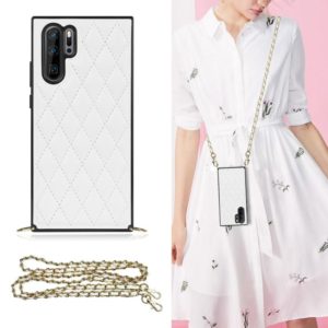 For Huawei P30 Pro Elegant Rhombic Pattern Microfiber Leather +TPU Shockproof Case with Crossbody Strap Chain(White) (OEM)