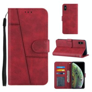 For iPhone XS Max Stitching Calf Texture Buckle Horizontal Flip Leather Case with Holder & Card Slots & Wallet & Lanyard(Red) (OEM)