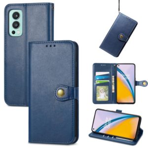 For OnePlus Nord 2 Solid Color Leather Buckle Phone Case with Lanyard & Photo Frame & Card Slot & Wallet & Stand Function(Blue) (OEM)