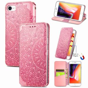 For iPhone SE 2022 / SE 2020 / 8 / 7 Blooming Mandala Embossed Pattern Magnetic Horizontal Flip Leather Case with Holder & Card Slots & Wallet(Pink) (OEM)