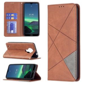 For Nokia 1.4 Rhombus Texture Horizontal Flip Magnetic Leather Case with Holder & Card Slots & Wallet(Brown) (OEM)