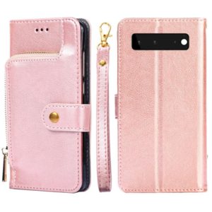For Google Pixel 6 Zipper Bag Horizontal Flip Leather Phone Case with Holder & Card Slots & Lanyard(Rose Gold) (OEM)
