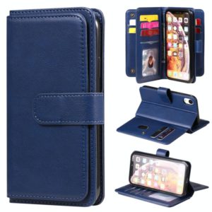 For iPhone XR Multifunctional Magnetic Copper Buckle Horizontal Flip Solid Color Leather Case with 10 Card Slots & Wallet & Holder & Photo Frame(Dark Blue) (OEM)