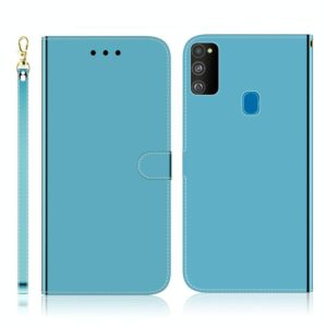 For Galaxy M30s Imitated Mirror Surface Horizontal Flip Leather Case with Holder & Card Slots & Wallet & Lanyard(Blue) (OEM)